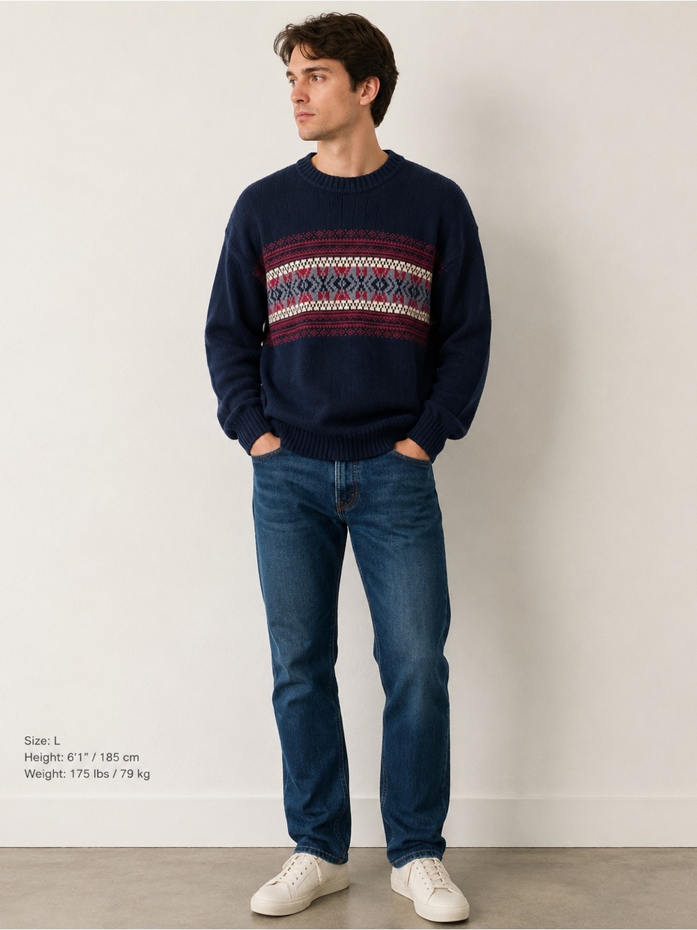 Dockers Men’s Navy Fair Isle Crewneck Sweater Size Large
